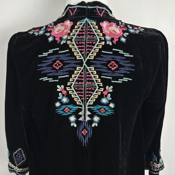 Johnny Was Silk Velvet Burnout Duster Kimono Sweater Jacket Boho Embroidery Sz S - Picture 9 of 16